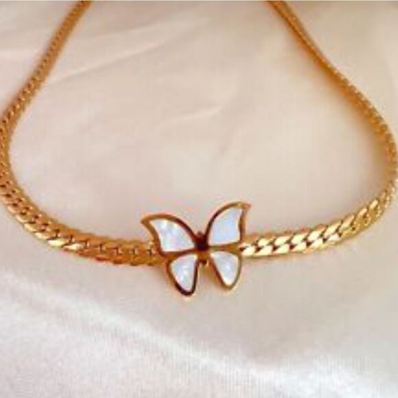 Anklet 18K Gold Titanium White Butterfly Snake Chain Bracelet - Picture 2 of 7